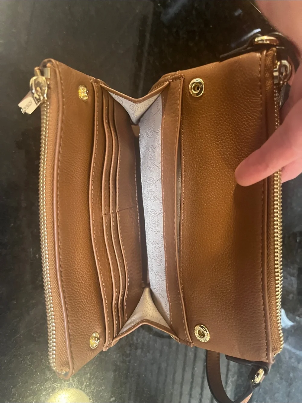 Michael Kors Brown Leather Crossbody with Gold MK Emblem